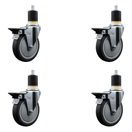 Service Caster 5'' Thermoplastic Rubber Swivel 1-7/8'' Expanding Stem Caster Set with Brake, 4PK SCC-EX20S514-TPRB-PLB-178-4